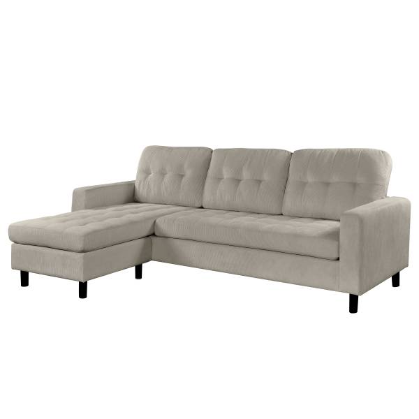 Ecksofa GANICK mit Longchair Cordstoff Fjella: Hellgrau