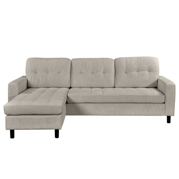 Ecksofa GANICK mit Longchair Cordstoff Fjella: Hellgrau