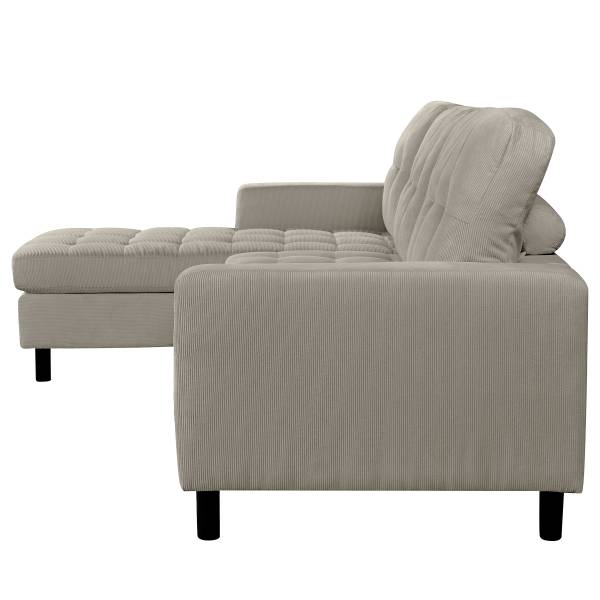 Ecksofa GANICK mit Longchair Cordstoff Fjella: Hellgrau