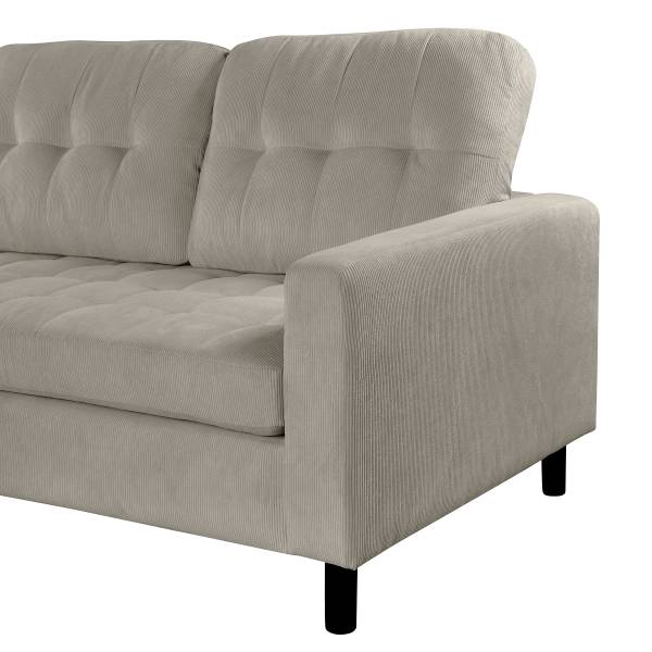 Ecksofa GANICK mit Longchair Cordstoff Fjella: Hellgrau