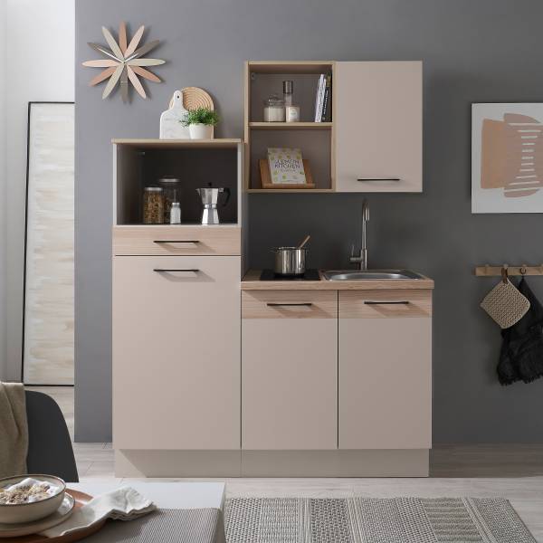 Singleküche Padeda Breite 150 cm Kaschmir / Eiche Riva Dekor  - Ohne Elektrogeräte