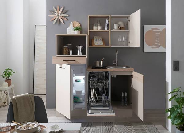 Singleküche Padeda Breite 150 cm Kaschmir / Eiche Riva Dekor  - Ohne Elektrogeräte