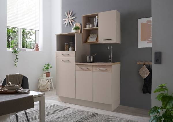 Singleküche Padeda Breite 150 cm Kaschmir / Eiche Riva Dekor  - Ohne Elektrogeräte