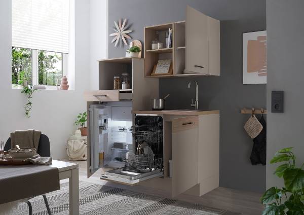 Singleküche Padeda Breite 150 cm Kaschmir / Eiche Riva Dekor  - Ohne Elektrogeräte