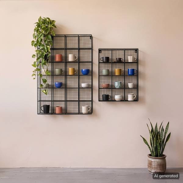 Tassenregal MUGO eckig Metall - Schwarz - 40 x 50 cm