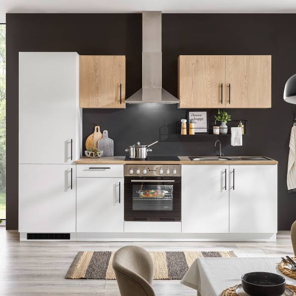 Cucina Lobbach larga 270 cm Bianco / Effetto rovere - Senza utensili di cucina
