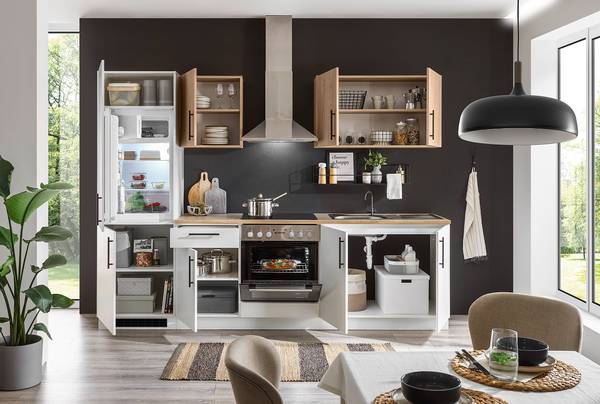 Cucina Lobbach larga 270 cm Bianco / Effetto rovere - Senza utensili di cucina