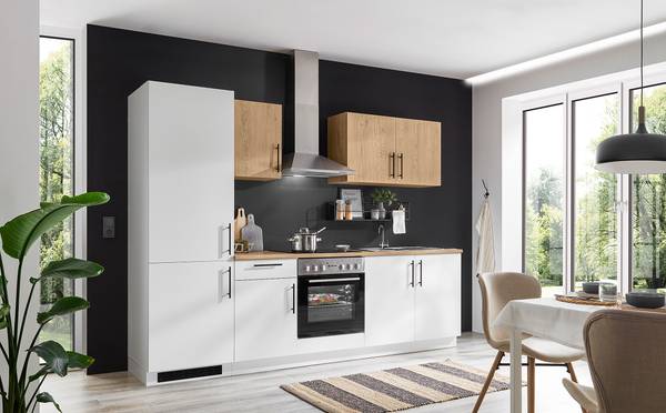 Cucina Lobbach larga 270 cm Bianco / Effetto rovere - Senza utensili di cucina