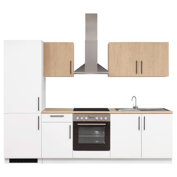 Cucina Lobbach larga 270 cm Bianco / Effetto rovere - Senza utensili di cucina
