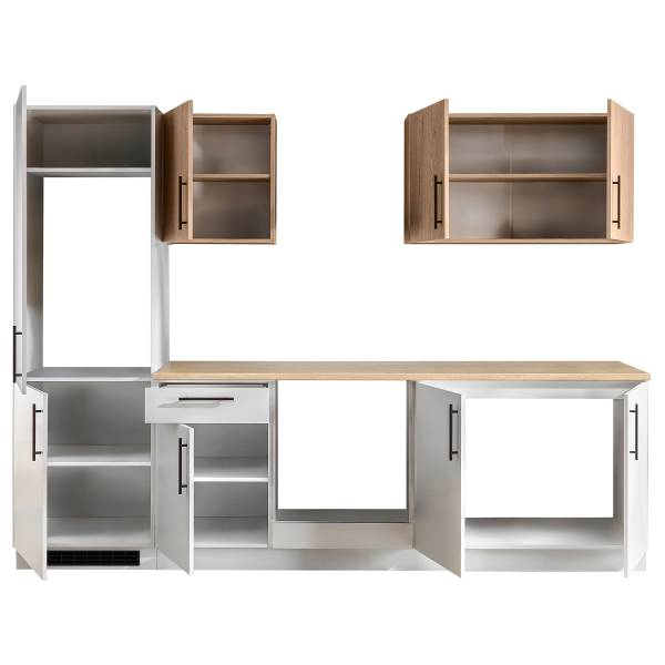 Cucina Lobbach larga 270 cm Bianco / Effetto rovere - Senza utensili di cucina