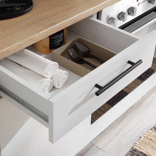 Cucina Lobbach larga 270 cm Bianco / Effetto rovere - Senza utensili di cucina