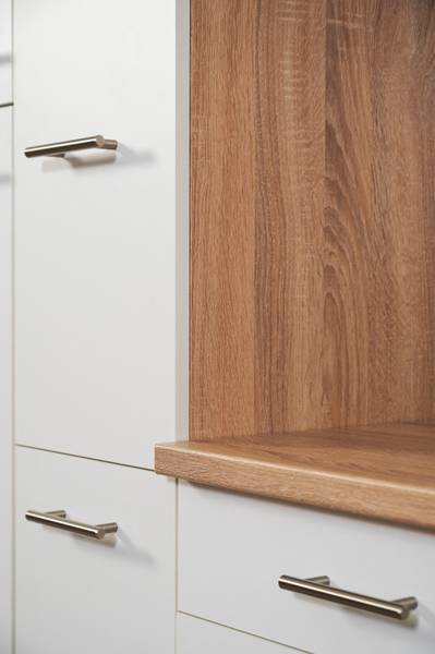 Hoek-keukenblok Merle wit/grof gezaagde eikenlook - wit/grof gezaagde eikenhouten look - Breedte: 310 cm