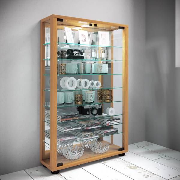 Vitrinenschrank Lumo Mini mit Spiegel Buche Dekor - Ohne Beleuchtung