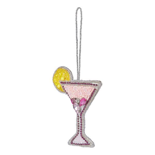 Addobbo HANG ON Martini Perle di vetro e acrilico / paillette / schiuma / tessuto - Rosa