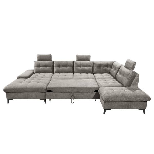 Divano panoramico letto Bemwa Tessuto strutturato Vilana: grigio chiaro - Longchair preimpostata a sinistra / penisola a destra - Nero