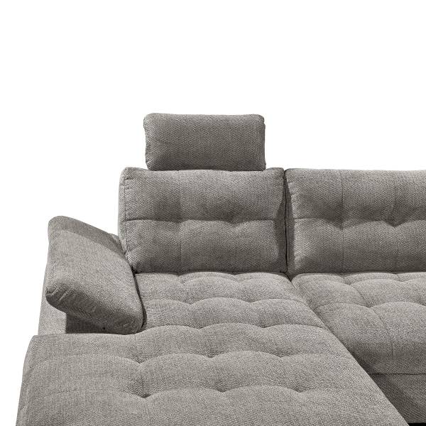 Divano panoramico letto Bemwa Tessuto strutturato Vilana: grigio chiaro - Longchair preimpostata a sinistra / penisola a destra - Nero