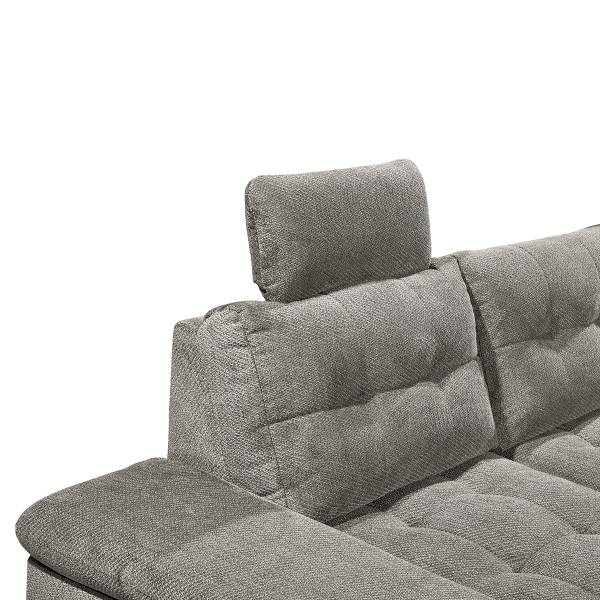 Divano panoramico letto Bemwa Tessuto strutturato Vilana: grigio chiaro - Longchair preimpostata a sinistra / penisola a destra - Nero