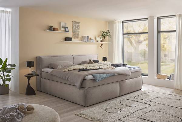 Boxspring-/Familienbett PAYAHE Bouclé Stoff Piana: Taupe - 180 x 200cm