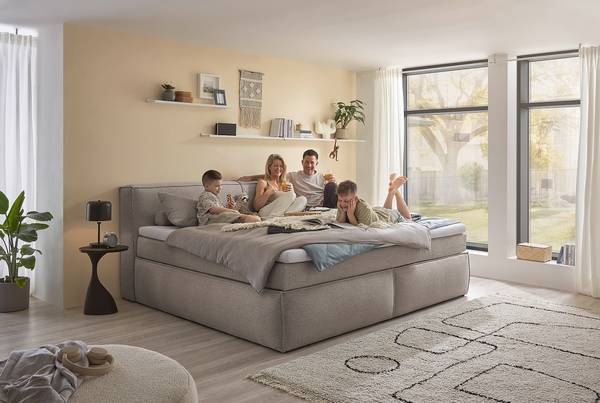 Boxspring-/Familienbett PAYAHE Bouclé Stoff Piana: Taupe - 180 x 200cm