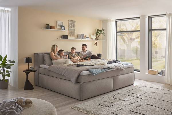 Boxspring-/Familienbett PAYAHE Bouclé Stoff Piana: Taupe - 180 x 200cm