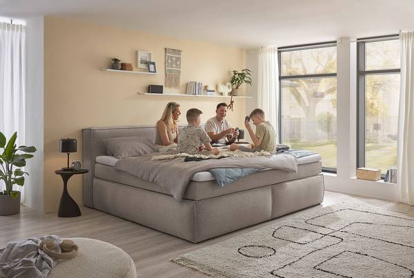 Boxspring-/Familienbett PAYAHE Bouclé Stoff Piana: Taupe - 180 x 200cm
