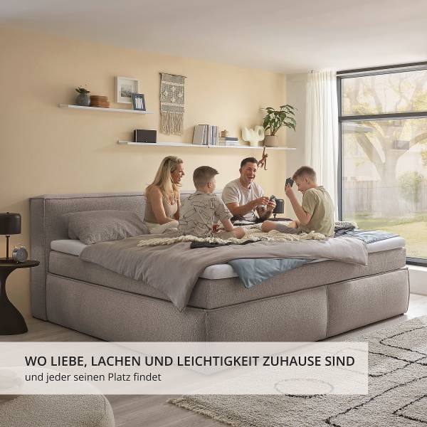 Boxspring-/Familienbett PAYAHE Bouclé Stoff Piana: Taupe - 180 x 200cm
