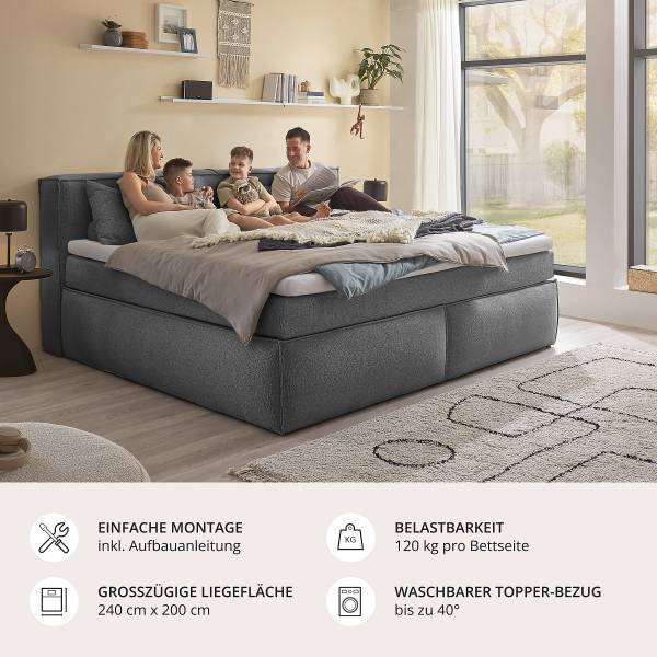 Lit boxspring Payahe Tissu Bouclé Piana: Gris foncé - 240 x 200cm