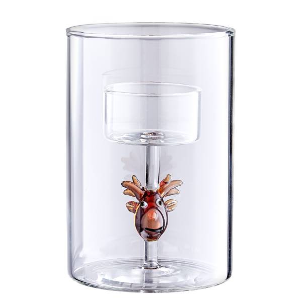 Teelichthalter MERRY&BRIGHT Rentier Borosilikatglas - Transparent