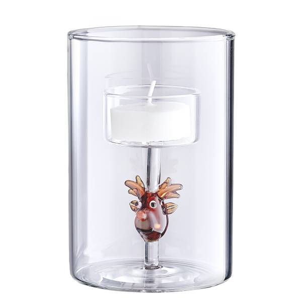 Teelichthalter MERRY&BRIGHT Rentier Borosilikatglas - Transparent