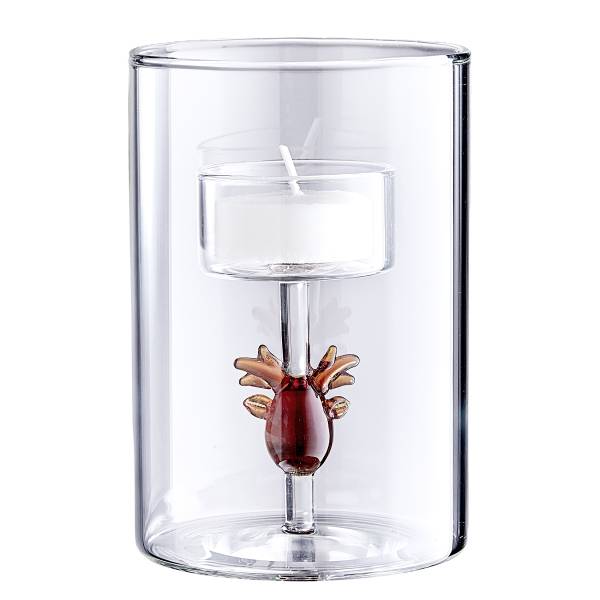Teelichthalter MERRY&BRIGHT Rentier Borosilikatglas - Transparent