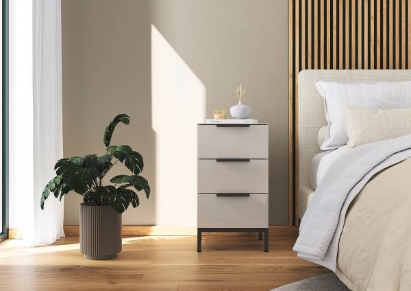 Nachtkommode Flipp Glas mit Gestell B Beige - Holzwerkstoff - 40 x 72 x 42 cm