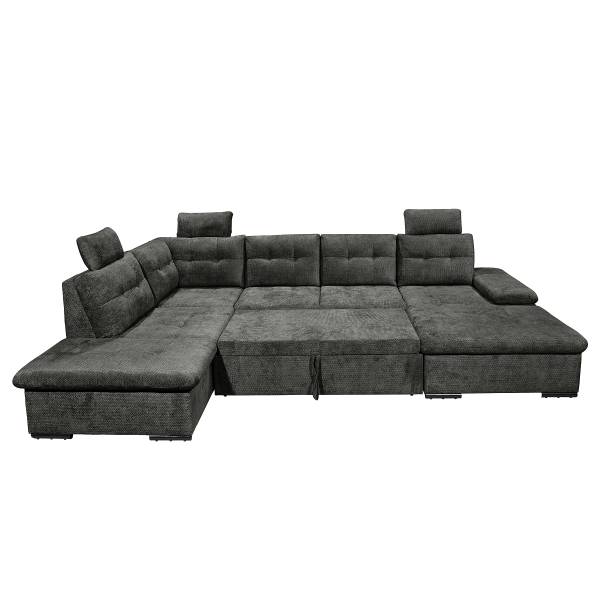 Canapé d'angle Atata avec fonction Tissu chenille Edisa: Noir - Méridienne courte à droite / longue à gauche (vue de face)