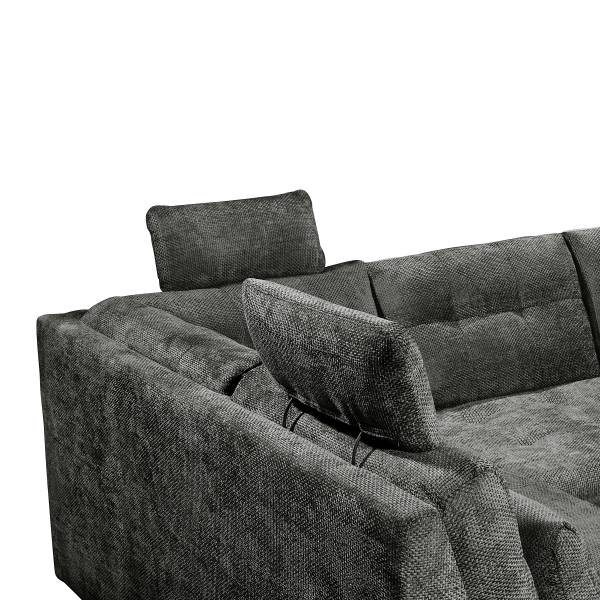 Canapé d'angle Atata avec fonction Tissu chenille Edisa: Noir - Méridienne courte à droite / longue à gauche (vue de face)
