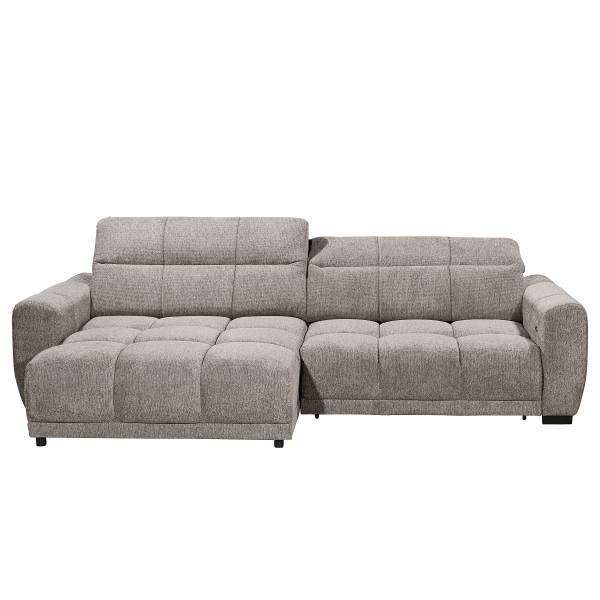 Hoekbank Patei met slaapfunctie geweven stof Gleni: taupe - chaise longue vooraanzicht links