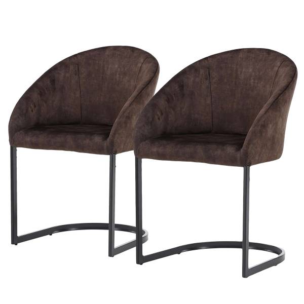Armlehnenstuhl Fangi 2er-Set Braun - Samt - Stahl - 56 x 82 x 65 cm