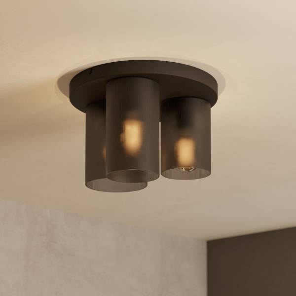 Plafonnier Colomera Acier / Verre transparent - Noir - 3 ampoules