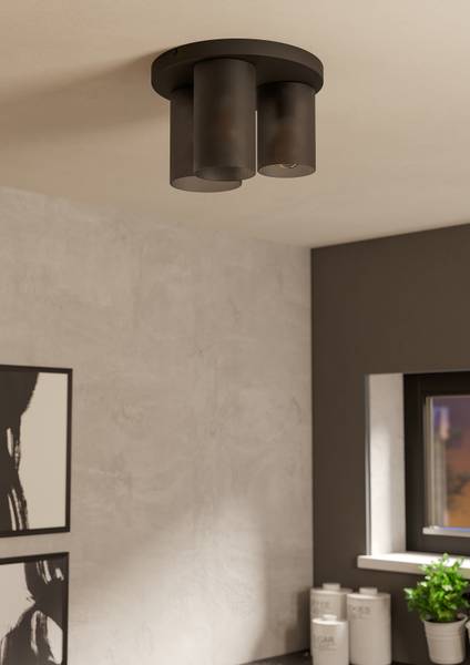 Plafonnier Colomera Acier / Verre transparent - Noir - 3 ampoules