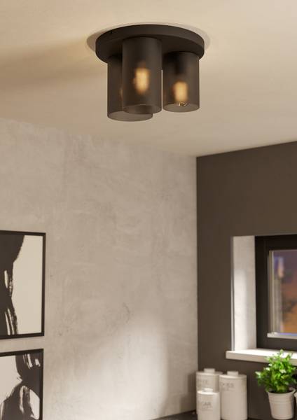 Plafonnier Colomera Acier / Verre transparent - Noir - 3 ampoules