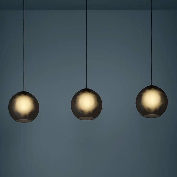 Suspension Arangona type B Acier / Verre transparent - Noir / Gris - 3 ampoules