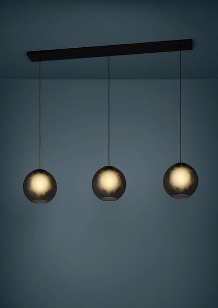 Suspension Arangona type B Acier / Verre transparent - Noir / Gris - 3 ampoules