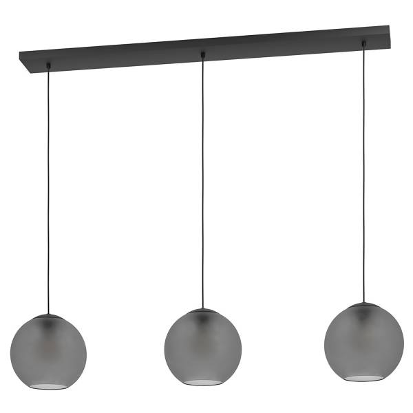Suspension Arangona type B Acier / Verre transparent - Noir / Gris - 3 ampoules