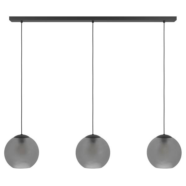 Suspension Arangona type B Acier / Verre transparent - Noir / Gris - 3 ampoules