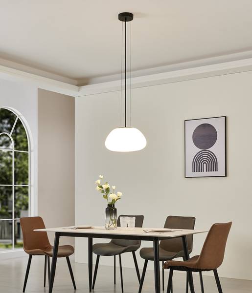 Suspension Balmes type A Acier / Verre opalin - Noir - 1 ampoule