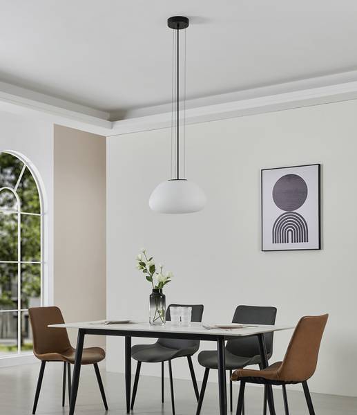 Suspension Balmes type A Acier / Verre opalin - Noir - 1 ampoule