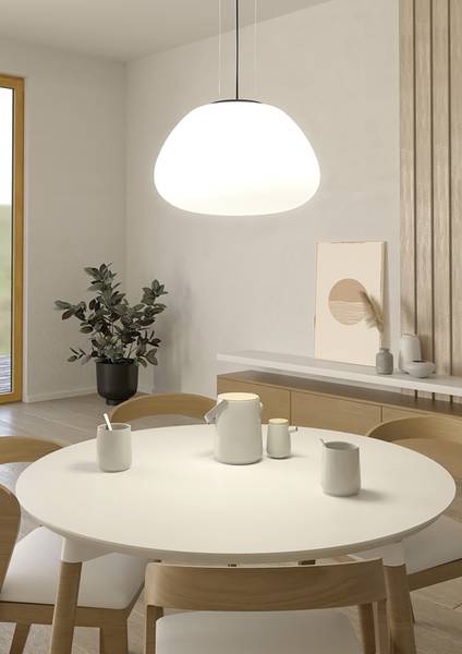 Suspension Balmes type A Acier / Verre opalin - Noir - 1 ampoule