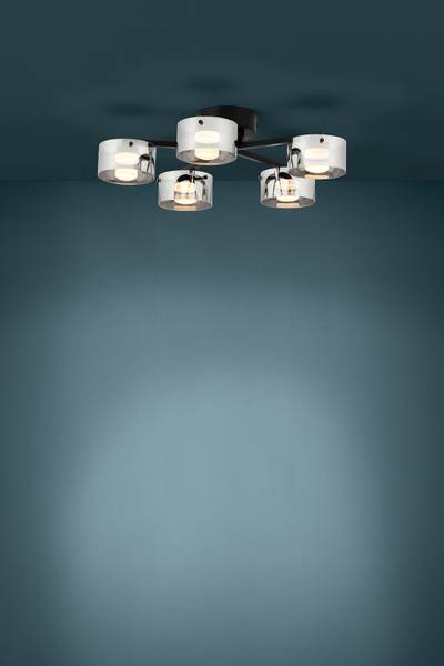 LED-Deckenleuchte Copillos Stahl / Rauchglas - Schwarz - 5-flammig
