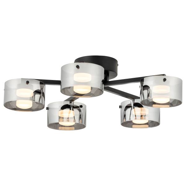 LED-Deckenleuchte Copillos Stahl / Rauchglas - Schwarz - 5-flammig