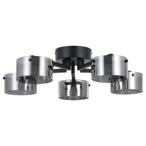 LED-Deckenleuchte Copillos Stahl / Rauchglas - Schwarz - 5-flammig