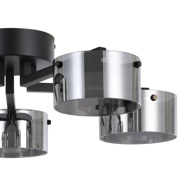 LED-Deckenleuchte Copillos Stahl / Rauchglas - Schwarz - 5-flammig