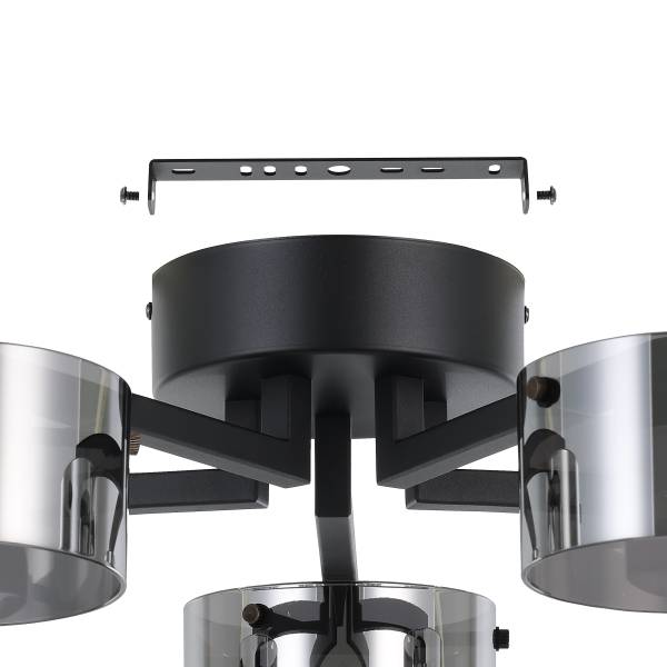 LED-Deckenleuchte Copillos Stahl / Rauchglas - Schwarz - 5-flammig